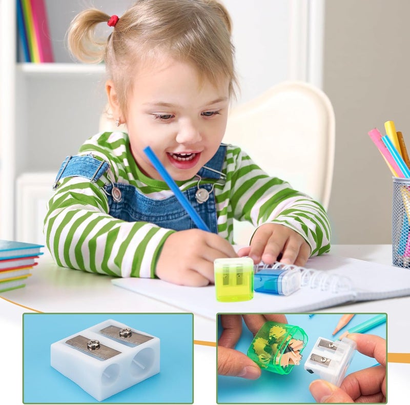 JEFURE 24 Pcs 2 Holes Small Manual Pencil Sharpener with Lid, Colored Handheld Dual Hole Pencil Sharpeners Bulk, Crayon Colored Pencils Sharpener, Pencil Sharpener for Kids, Office, School, Classroom - Image 4